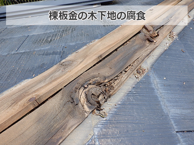 棟板金内部の木下地の腐食