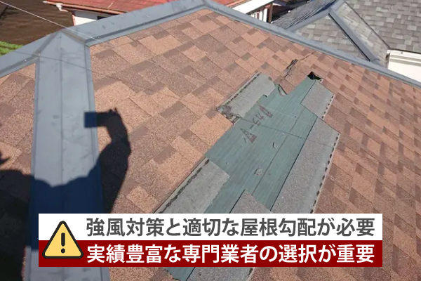 強風対策と適切な屋根勾配が必要になるので、実績豊富な専門業者の選択が重要